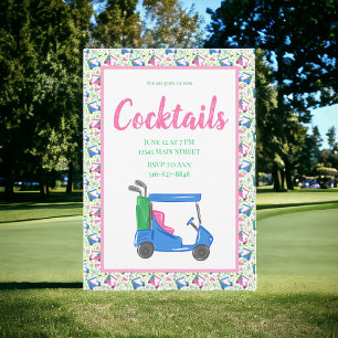 Vornehme blaue Golfwagen-Cocktailparty-Grenze Einladung