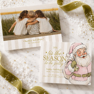 Vornehme Chartreuse-Typografie Santa-Familienfoto Feiertagskarte