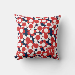 Vornehme Daisy Bloom – Rot Weiß & Marine Monogramm Kissen