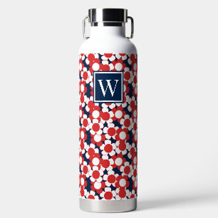Vornehme Daisy Bloom - Rot Weiß & Marine Monogramm Trinkflasche