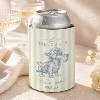 Vornehme Dusty Blue Streifen Dachshund Hochzeit Dosenkühler