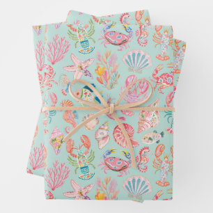 Vornehme Florale Ozean-Meereswelt Geschenkpapier Set