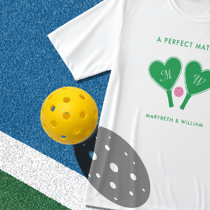Vornehme grüne und rosa Hochzeit Pickleball T-Shirt