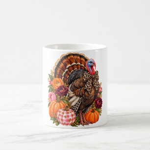 Vornehme Herbst Truthahn Blumen Kürbisse Leoparden Kaffeetasse
