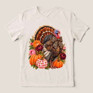 Vornehme Herbst Truthahn Blumen Kürbisse Leoparden Tri-Blend Shirt