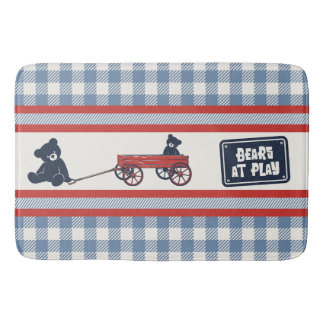 Vornehme Jungen Teddybär & Gingham - Rot Navy & Bl Badematte