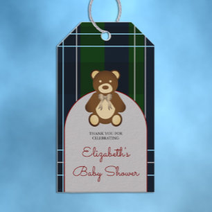 Vornehme Karo-Teddybär-Baby-Party Geschenkanhänger