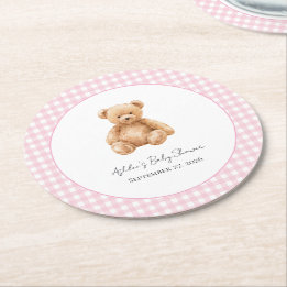 Vornehme klassische Teddybär-Baby-Party Runder Pappuntersetzer