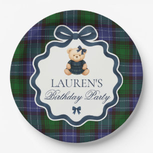 Vornehme Kokette Bär Plaid Geburtstag Pappteller