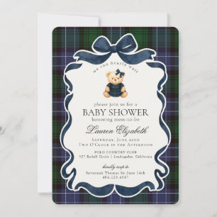 Vornehme Kokette Bär-Tartan-Karo-Baby-Party Einladung