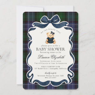 Vornehme Kokette Bär-Tartan-Karo-Baby-Party Einladung