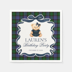Vornehme Kokette Bär-Tartan-Karo-Geburtstag Serviette
