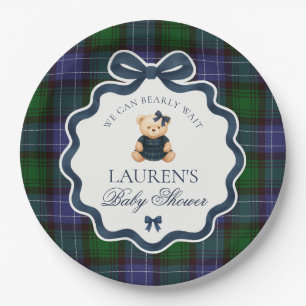 Vornehme Koketten-Bär-Tartan-Baby-Party  Pappteller