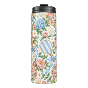 Vornehme Küsten-Chic-Pickleball Blau & Rosarot Thermosbecher