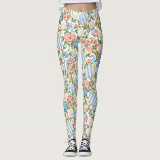 Vornehme Küsten-Chic-Pickleball-Blau- und Rosatöne Leggings