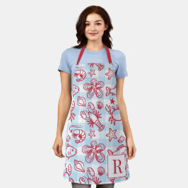 Vornehme Küsten-Meeresfrüchte-Gingham-Küchendekora Schürze