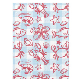 Vornehme Küsten-Meeresfrüchte-Gingham-Küchendekora Tischdecke
