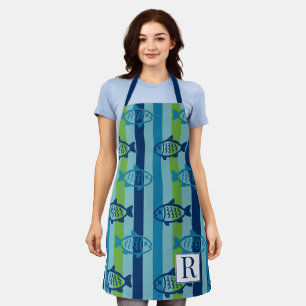 Vornehme Küstenfisch Grün Blau Streifen Schürze