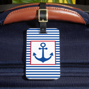 Vornehme nautische Streifen und personalisierter A Gepäckanhänger