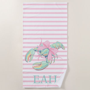 Vornehme Pastell-Wasserfarbe-Hummer-Monogramm Strandtuch