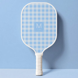 Vornehme Pastellblaue Gingham-Monogramm Etabliert Pickleball Schläger