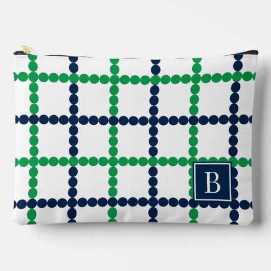 Vornehme Perlen-Windowpane Grün & Navy Zubehörtasche (Vorderseite)