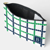 Vornehme Perlen-Windowpane Grün & Navy Zubehörtasche (Offen)