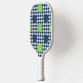 Vornehme Pickleball Gingham - Navy & Lime Monogram Schläger (Links)