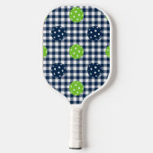 Vornehme Pickleball Gingham - Navy & Lime Monogram Schläger (Rückseite)