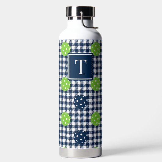 Vornehme Pickleball-Gingham - Navy & Lime Trinkflasche (links)