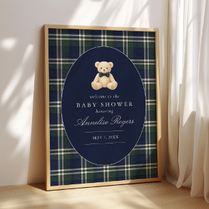 Vornehme Polo-Tartan-Teddybär-Jungen-Baby-Party Poster