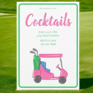 Vornehme rosa Golfwagen-Cocktailparty - stilvoller Einladung