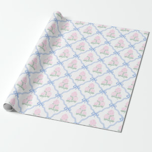 Vornehme rosa Hortensie mit blauem Bogen-Spaliere Geschenkpapier