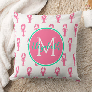 Vornehme rosa Hummer auf weißem Monogramm Kissen