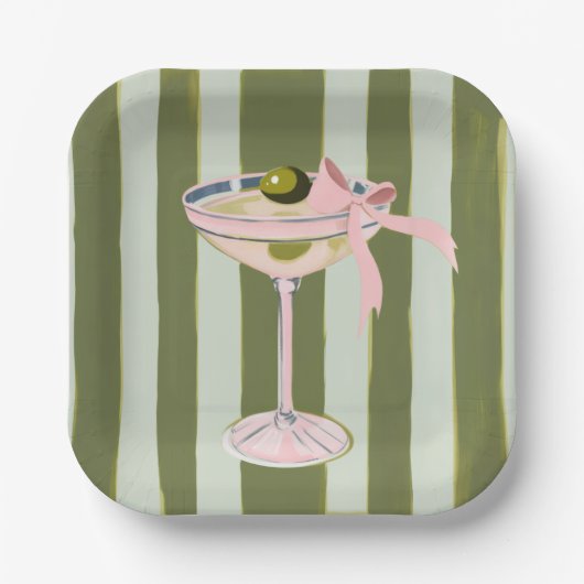 Vornehme rosa Martini-Cocktailplatten Pappteller (Vorderseite)