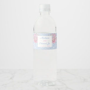 Vornehme rosa und blaue Chinoiserie-Hochzeit Wasserflaschenetikett
