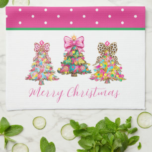 Vornehme rosa und grüne Weihnachtsbäume Geschirrtuch