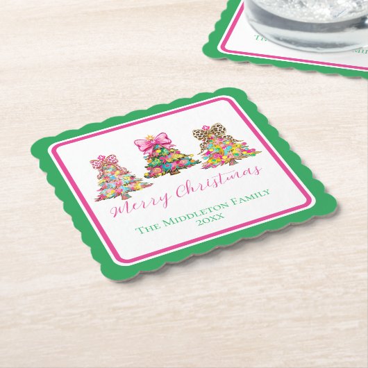 Vornehme rosa und grüne Weihnachtsbäume Untersetzer (angewinkelt)