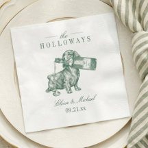 Vornehme Salbeigrüne Dachshund-Champagner-Hochzeit