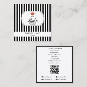 Vornehme Schwarz-Weiß-Gestreifte Backwaren-Logo-QR Quadratische Visitenkarte