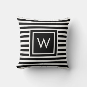 Vornehme Schwarz-Weiß-Gestreifte Monogramm Kissen