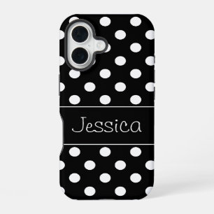 Vornehme schwarze und weiße Polka-Punkte personali iPhone 16 Hülle