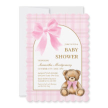 Vornehme Teddybär-Baby-Shower-Einladung mit rosa P