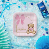Vornehme Teddybär-Platten mit rosa Schottenmuster Pappteller (Party)