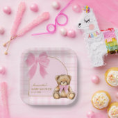 Vornehme Teddybär-Platten mit rosa Schottenmuster Pappteller (Party)