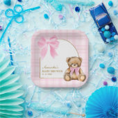 Vornehme Teddybär-Platten mit rosa Schottenmuster Pappteller (Party)