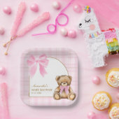 Vornehme Teddybär-Platten mit rosa Schottenmuster Pappteller (Party)