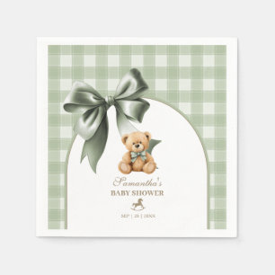Vornehme Teddybär-Sage-Grün-Karo-Baby-Party Serviette
