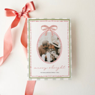 Vornehme Vintage-Rosa-Schleifen-Weihnachtsfamilien Feiertagskarte
