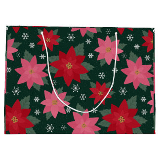 Vornehme Weihnachts-Poinsettien & Schneeflocken-Ge Große Geschenktüte
